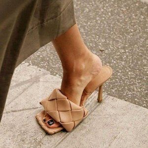 RESTOCKED Woven Square Toe Mule - Nude